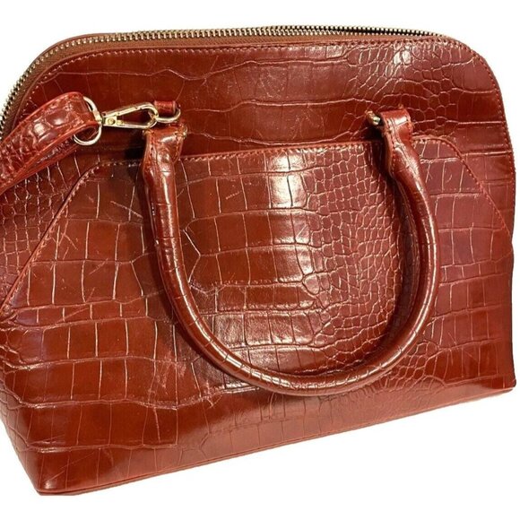 Miztique large shoulder crossbody carry-on bag tote oxblood crocodile embossed z - Picture 1 of 10